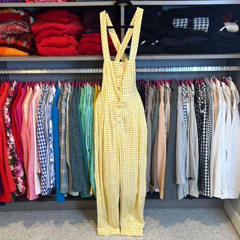 Zara yellow/white print cross cross back button front jumpsuit size XS NWT